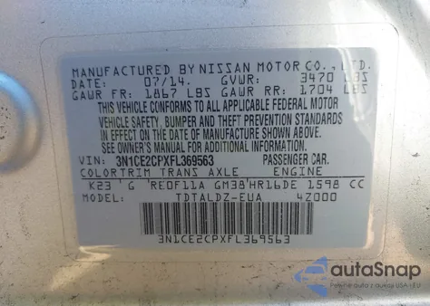 2015 Nissan Versa Note S (Sr)/S Plus/Sl/Sr/Sv from USA, damaged, VIN 3N1CE2CPXFL369563